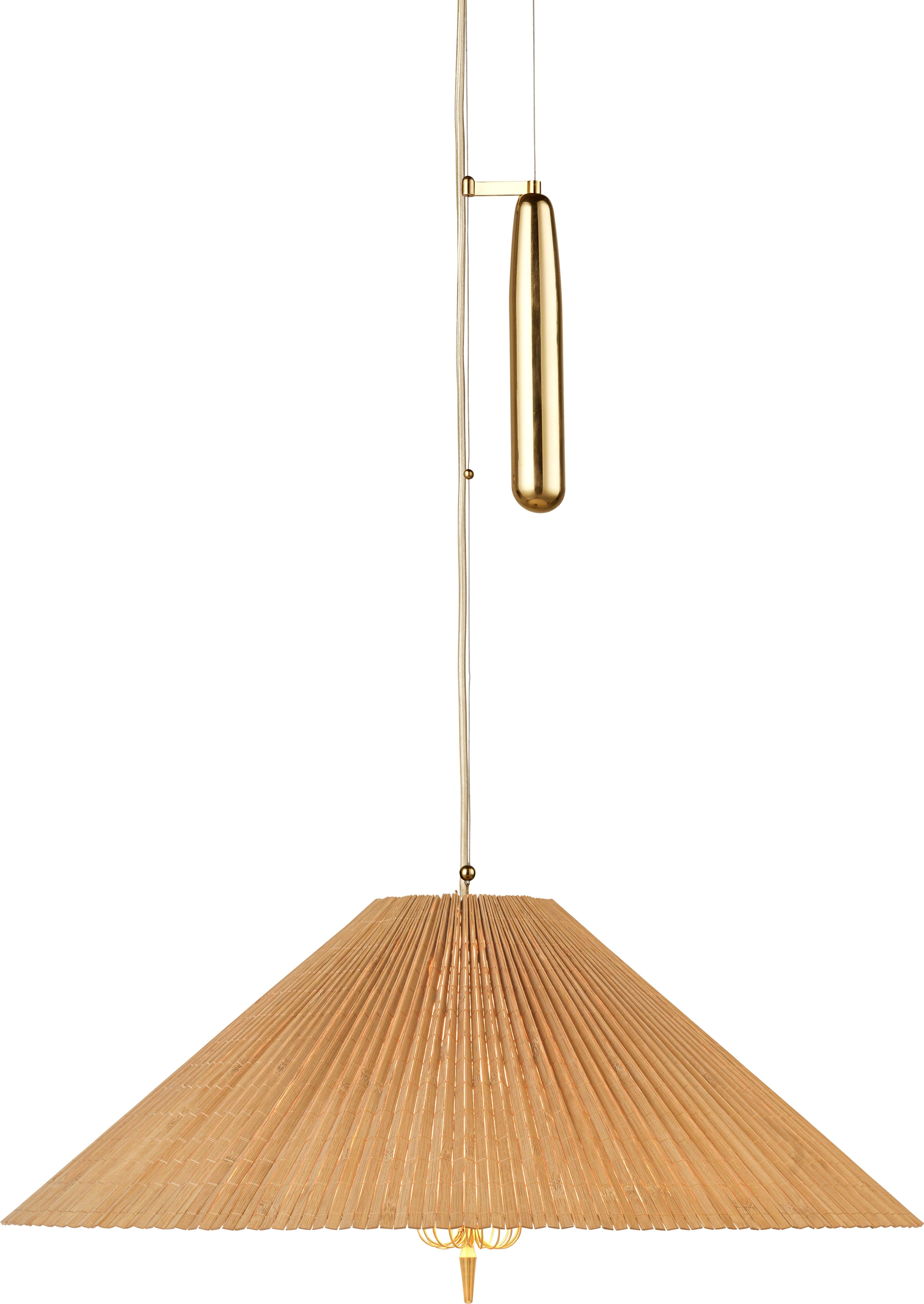 Mid-Century moderno Paavo Tynell A1972 Ciondolo con paralume in bambù Ø60 cm per Gubi in vendita