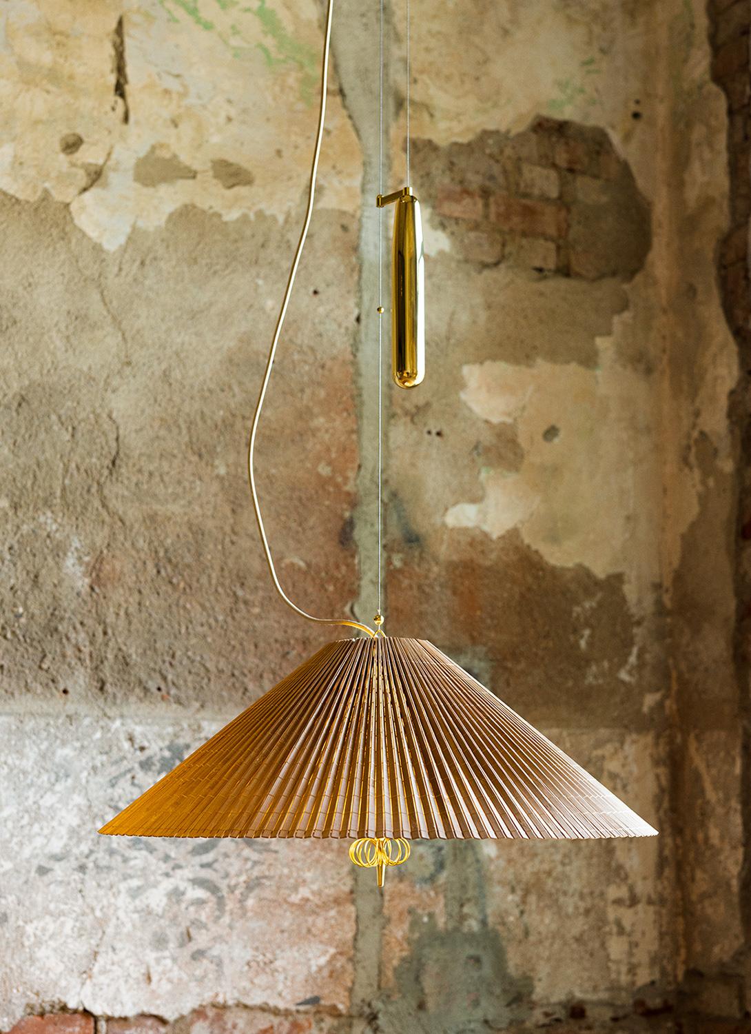 Lucidato Paavo Tynell A1972 Ciondolo con paralume in bambù Ø60 cm per Gubi in vendita