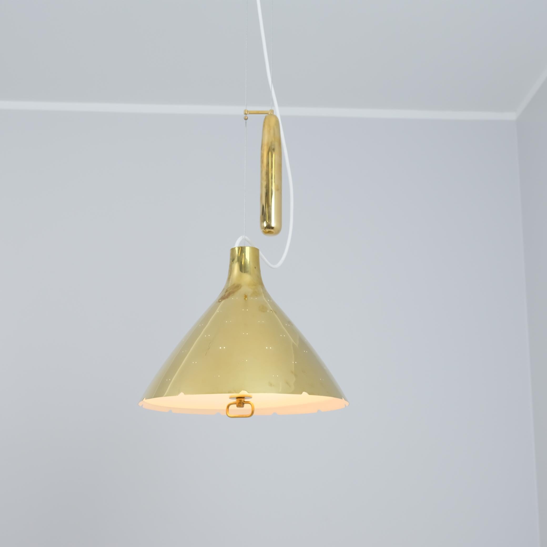 Paavo Tynell Adjustable Ceiling Lamp A1982MS, Full Perforated Brass, Idman 1950s For Sale 3