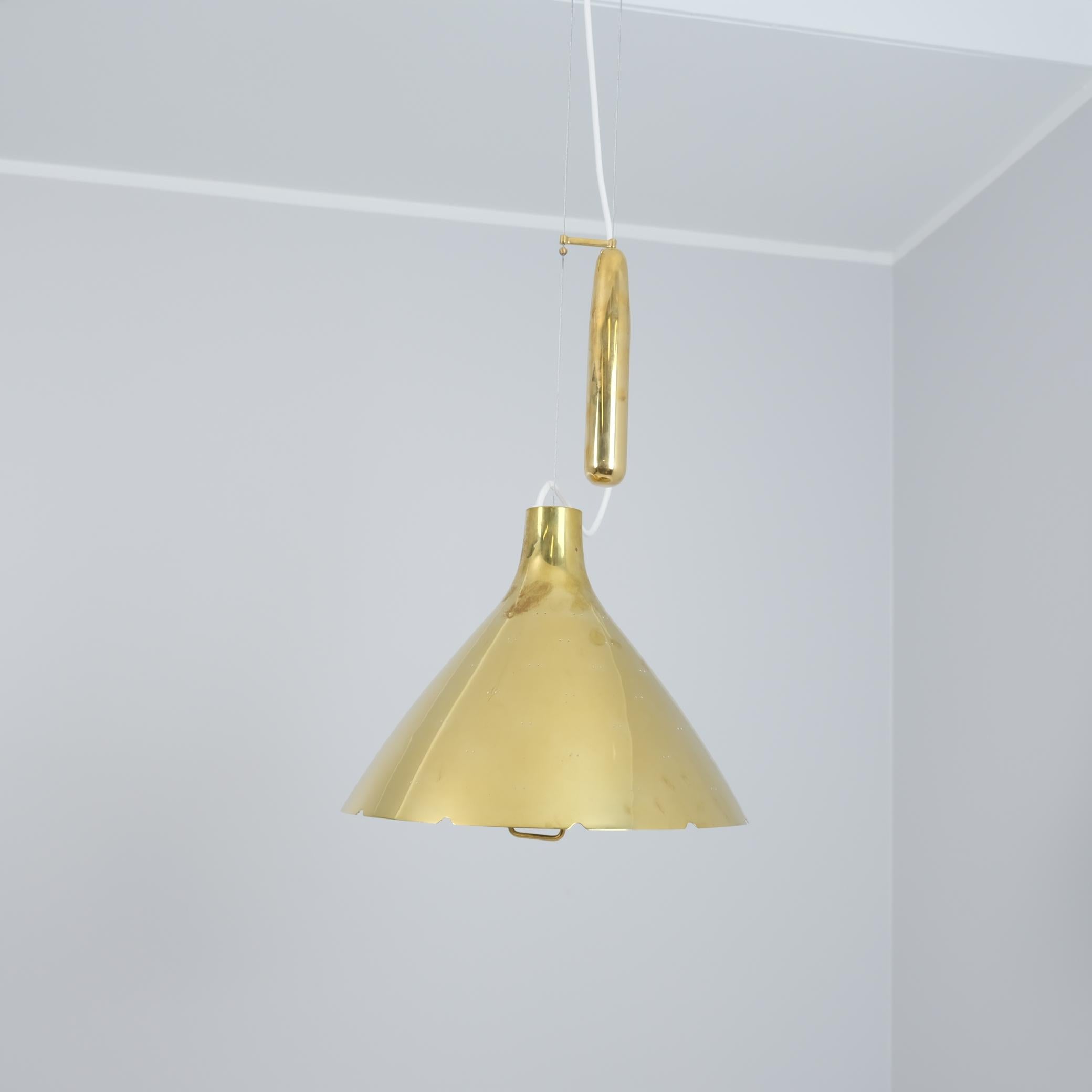 Paavo Tynell Adjustable Ceiling Lamp A1982MS, Full Perforated Brass, Idman 1950s For Sale 7