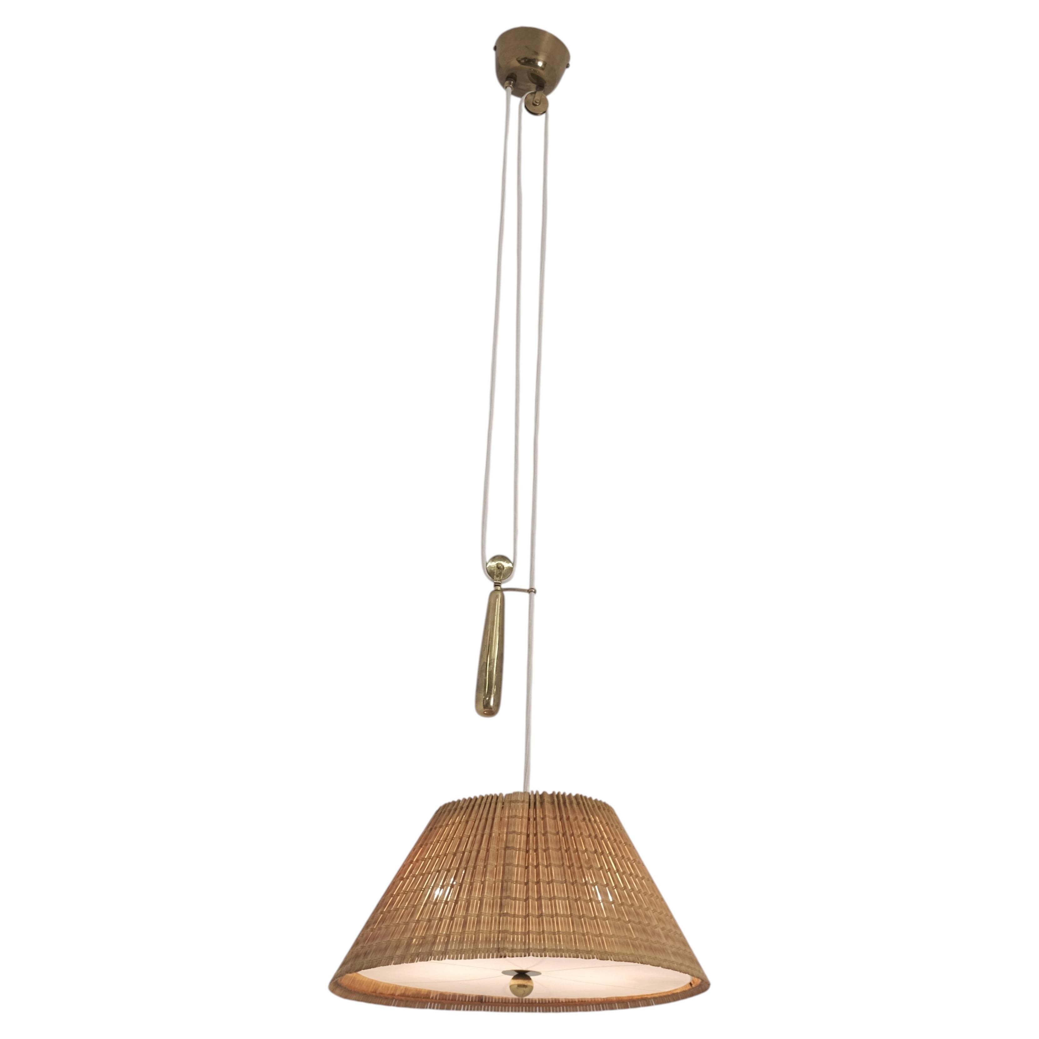 Paavo Tynell Adjustable Ceiling Lamp Model 1968 in Rattan, Taito 1940s