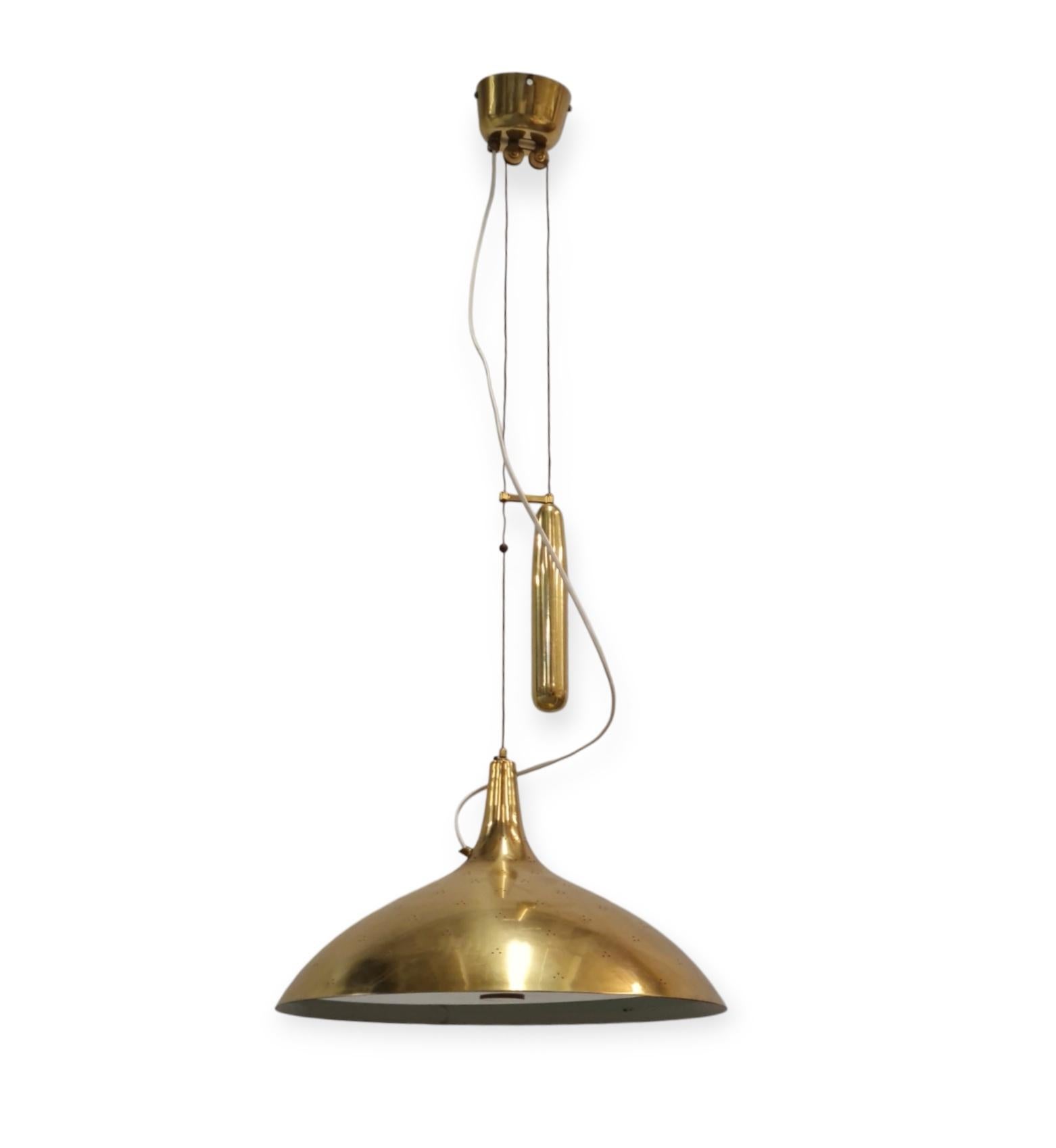 Paavo Tynell Adjustable Ceiling Lamp Model A1965 in Full Brass, Taito For Sale 5