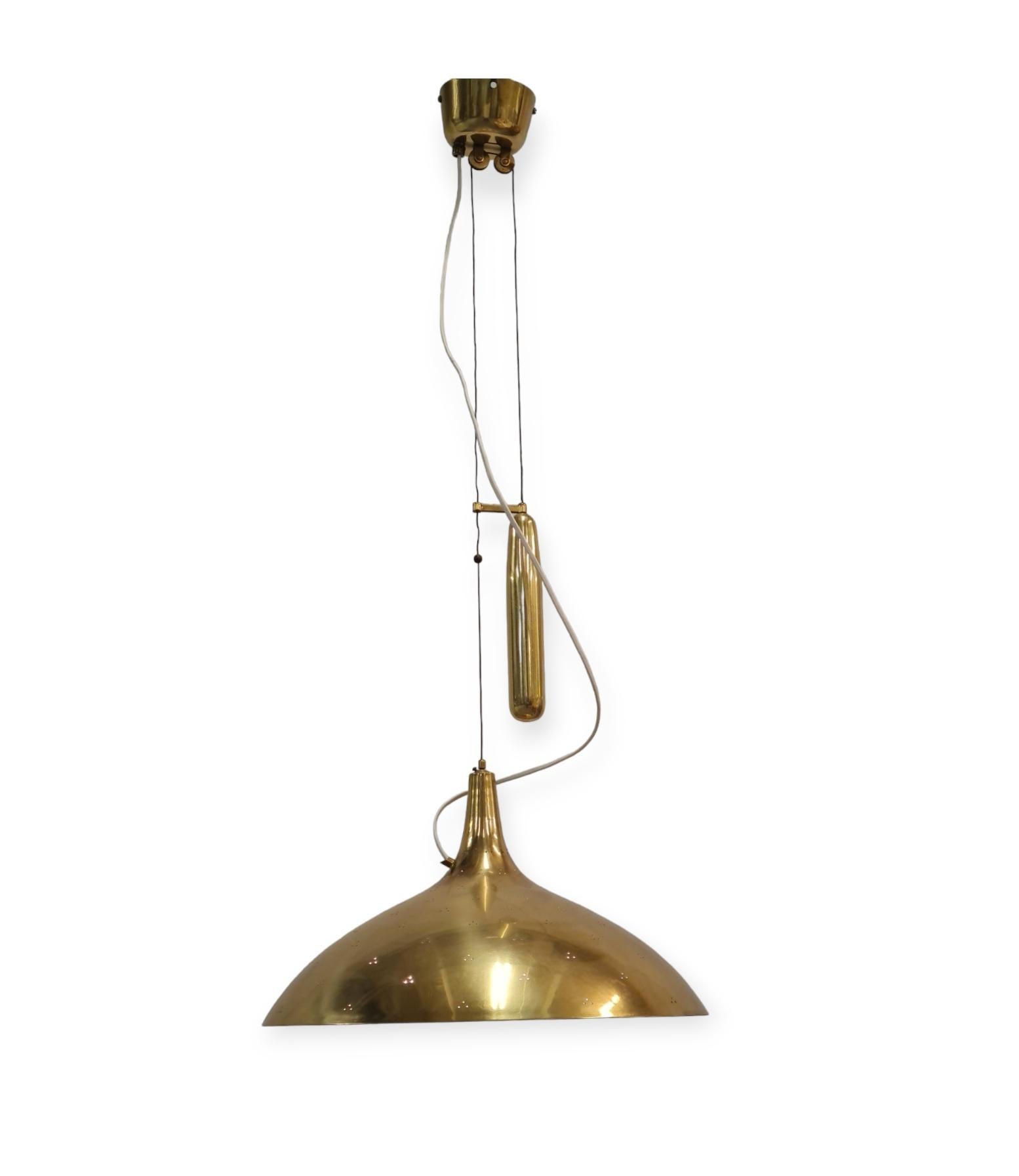 Mid-20th Century Paavo Tynell Adjustable Ceiling Lamp Model A1965 in Full Brass, Taito For Sale