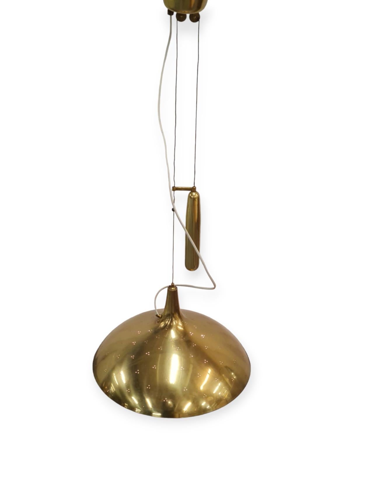 Paavo Tynell Adjustable Ceiling Lamp Model A1965 in Full Brass, Taito For Sale 1