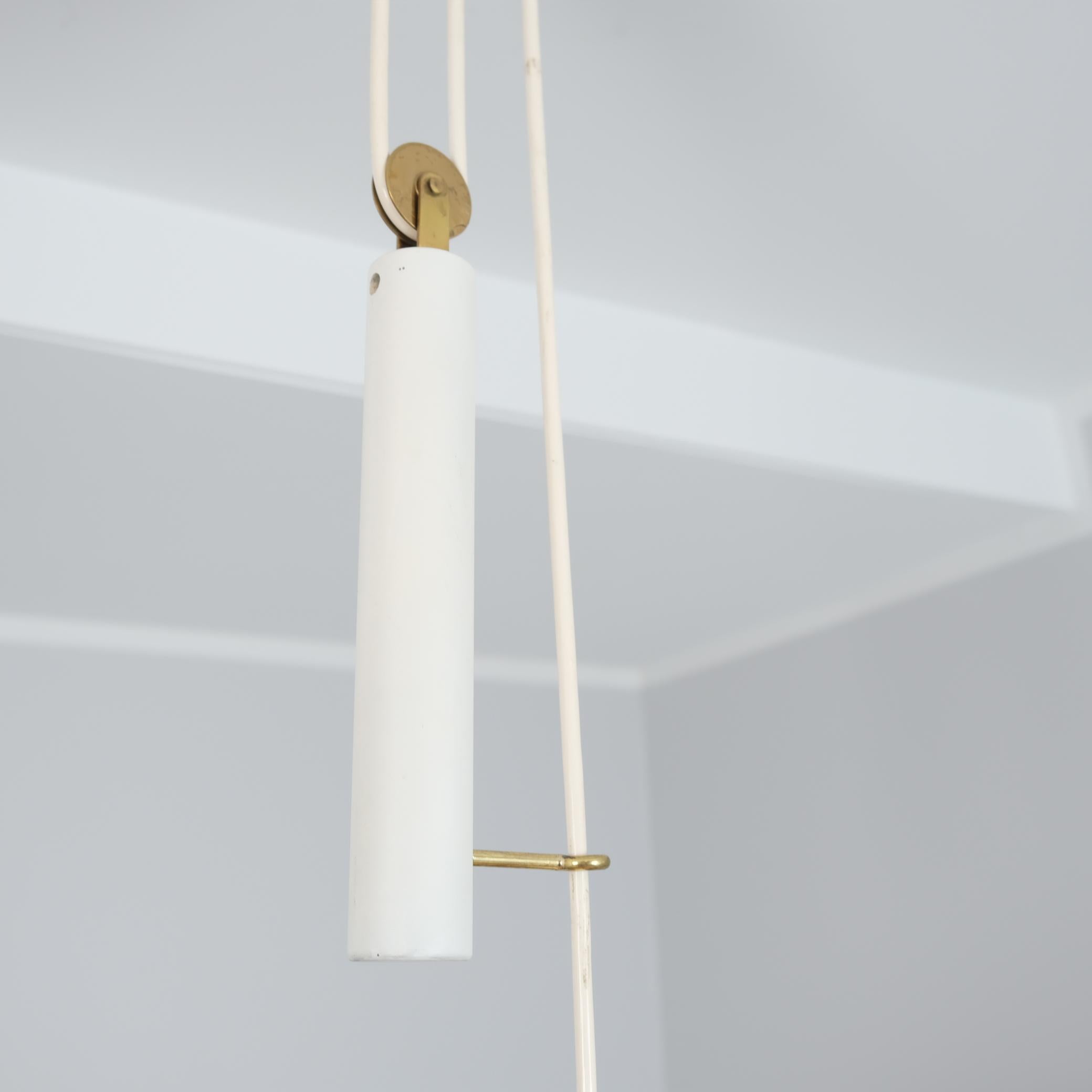 Metal Paavo Tynell Adjustable Ceiling Lamp model A1998 in Brass, White & Rattan, 1950s For Sale