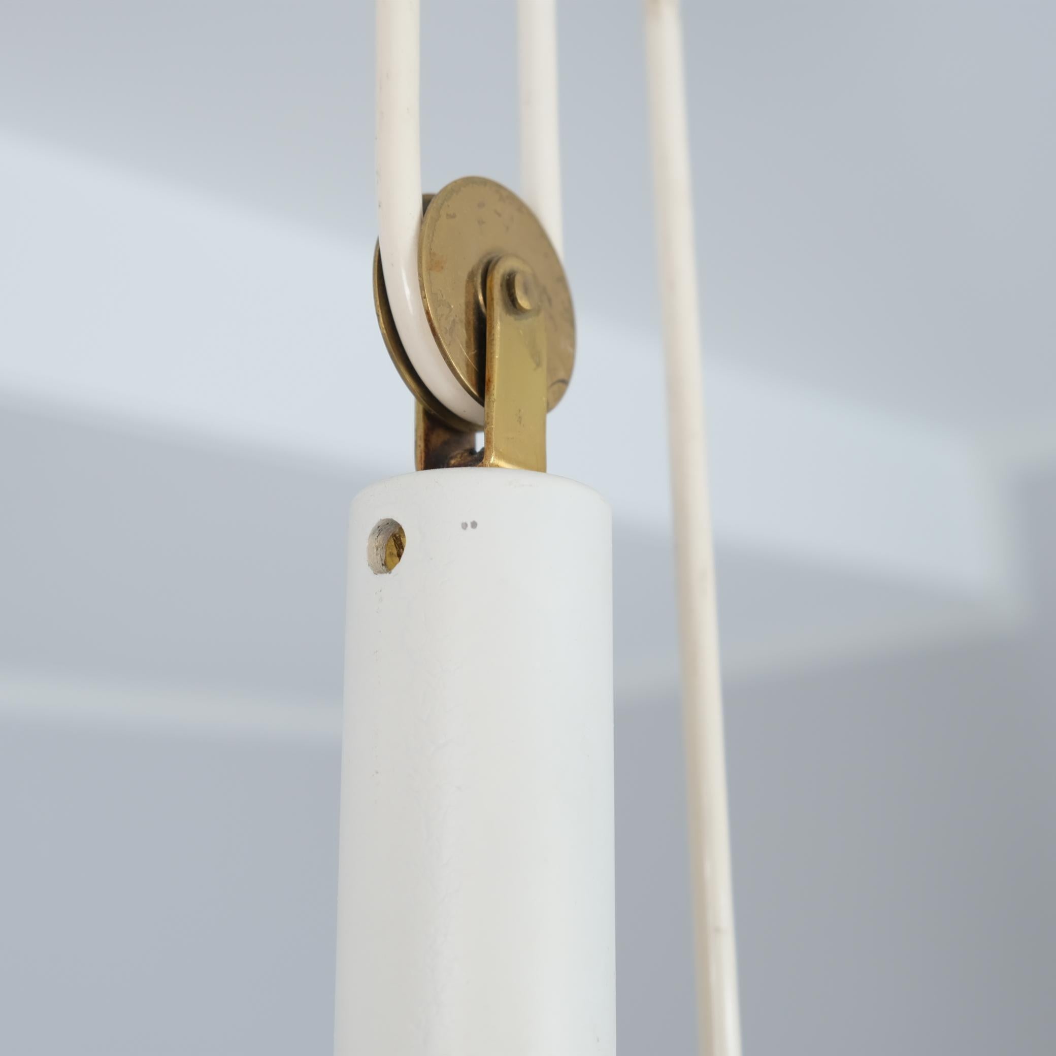 Paavo Tynell Adjustable Ceiling Lamp model A1998 in Brass, White & Rattan, 1950s For Sale 1