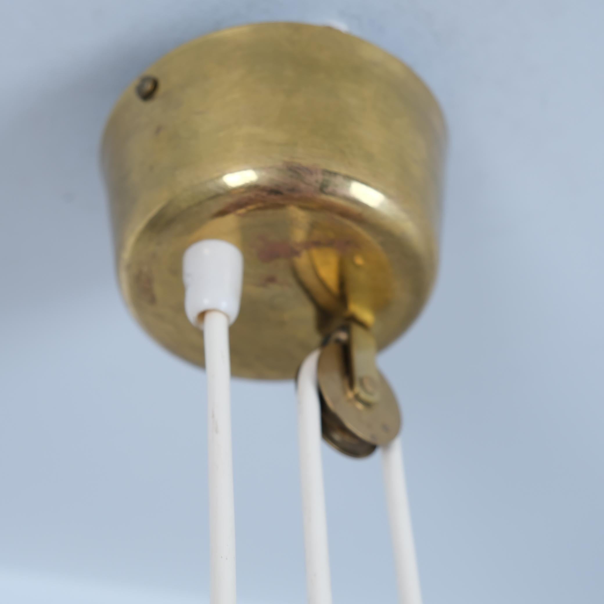 Paavo Tynell Adjustable Ceiling Lamp model A1998 in Brass, White & Rattan, 1950s For Sale 2