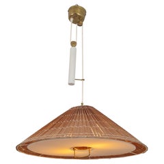 Verstellbare Deckenleuchte Modell A1998 von Paavo Tynell aus Messing, Weiß und Rattan, 1950er Jahre