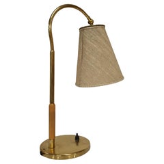 Paavo Tynell Adjustable Table Lamp 9201 in Brass, Birch & Linen, Taito 1940s