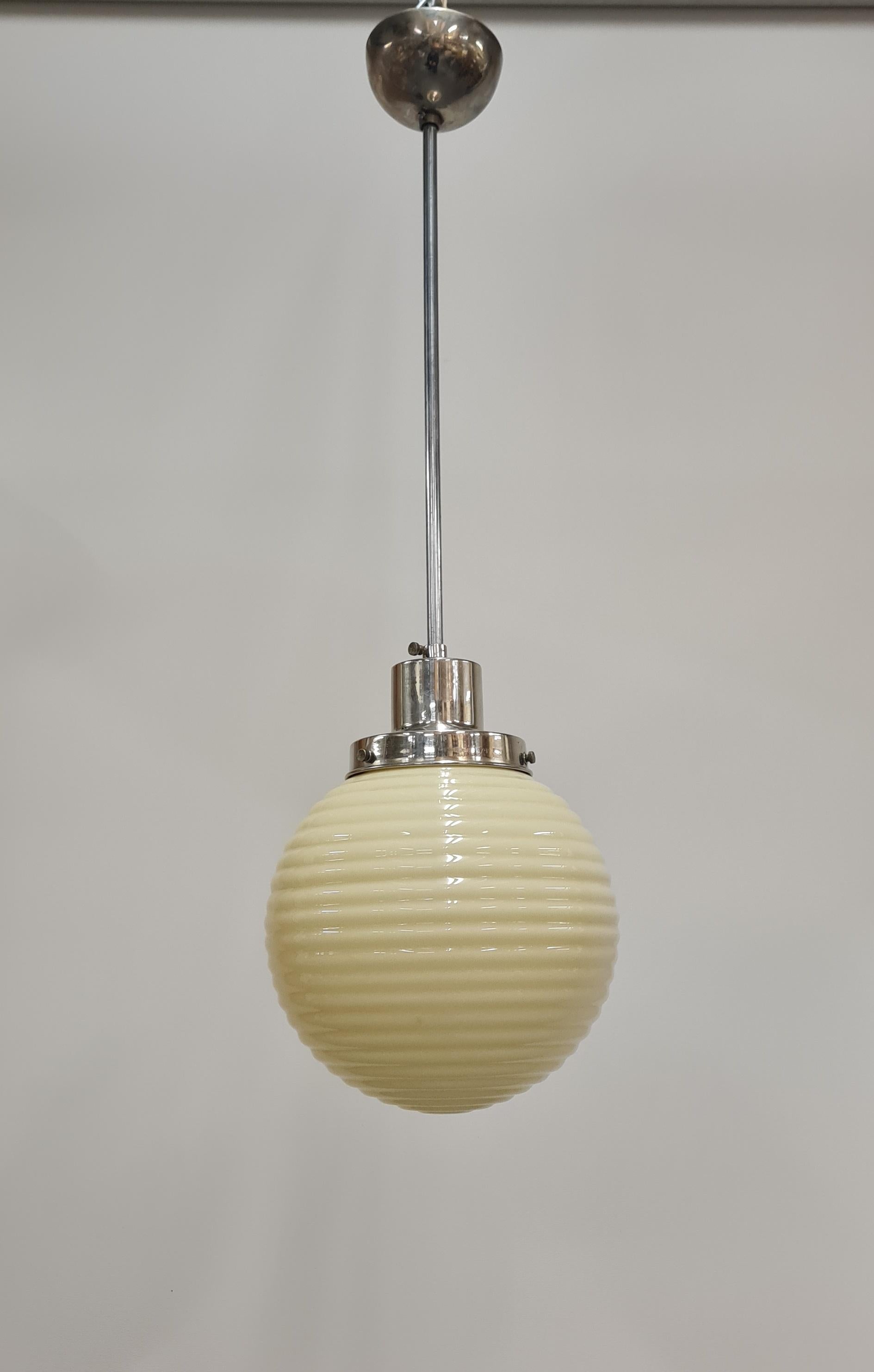 Finnish Paavo Tynell Art Deco Lamp 1601, Nikkled Brass & Opaline Glass, Taito 1930s For Sale