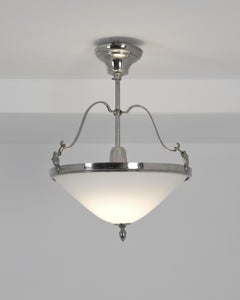 Paavo Tynell Art Deco Pendant 1010, Tinned Brass & Opaline Glass, Taito 1920s
