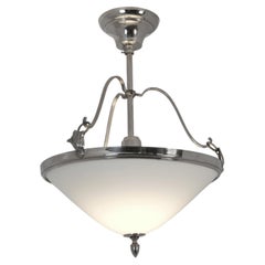 Paavo Tynell Art Deco Pendant 1010, Tinned Brass & Opaline Glass, Taito 1920s