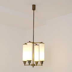 Paavo Tynell Art Deco Pendant Model 1304, Brass & Opaline Glass, Taito 1930s