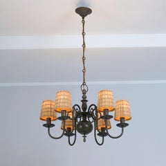 Paavo Tynell Pendentif de style baroque Model No 1811 en laiton et rotin, Taito 1940s