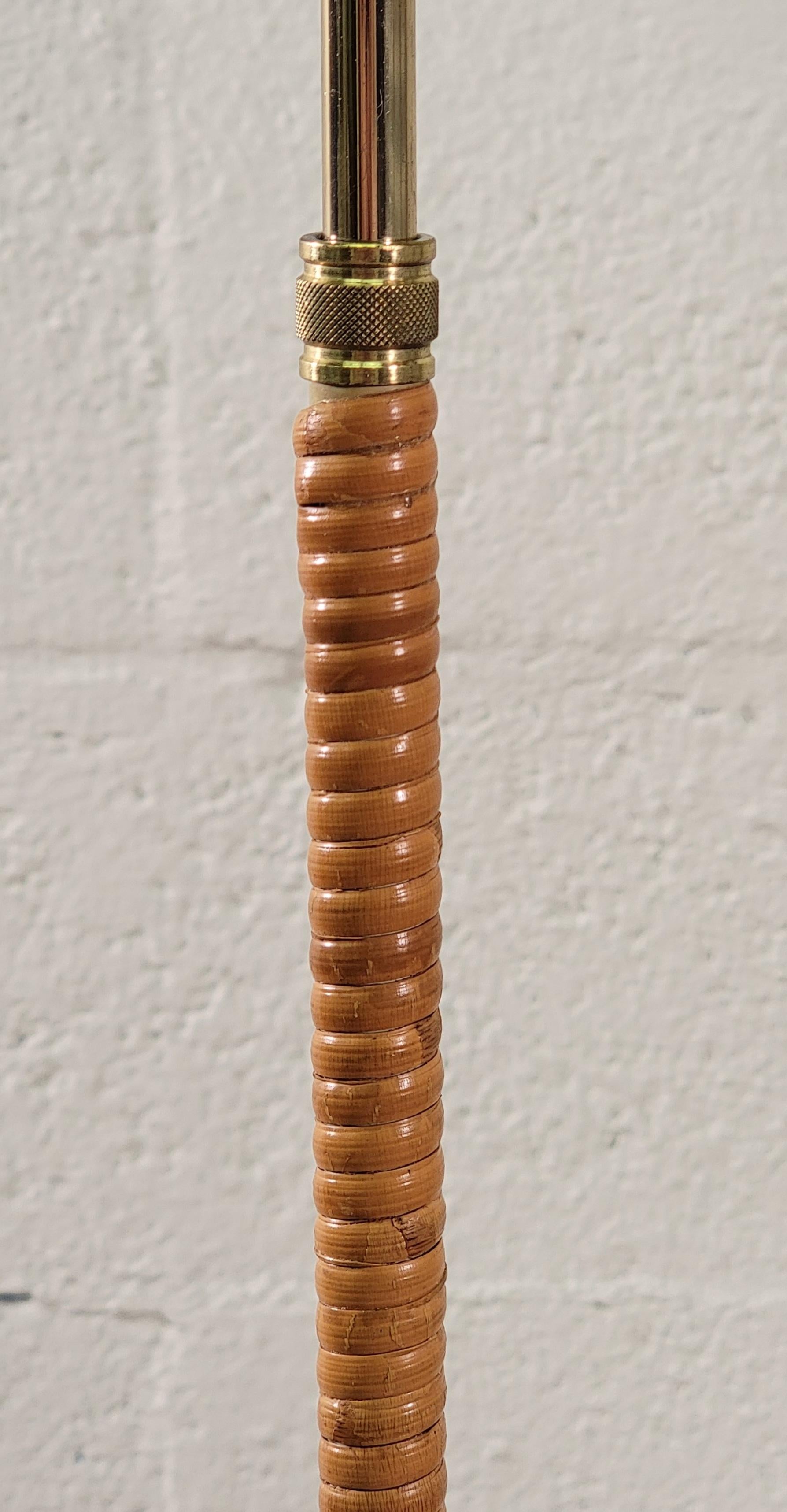 Mid-Century Modern Paavo Tynell Brass and Rattan Articulating Floor Lamp For Sale