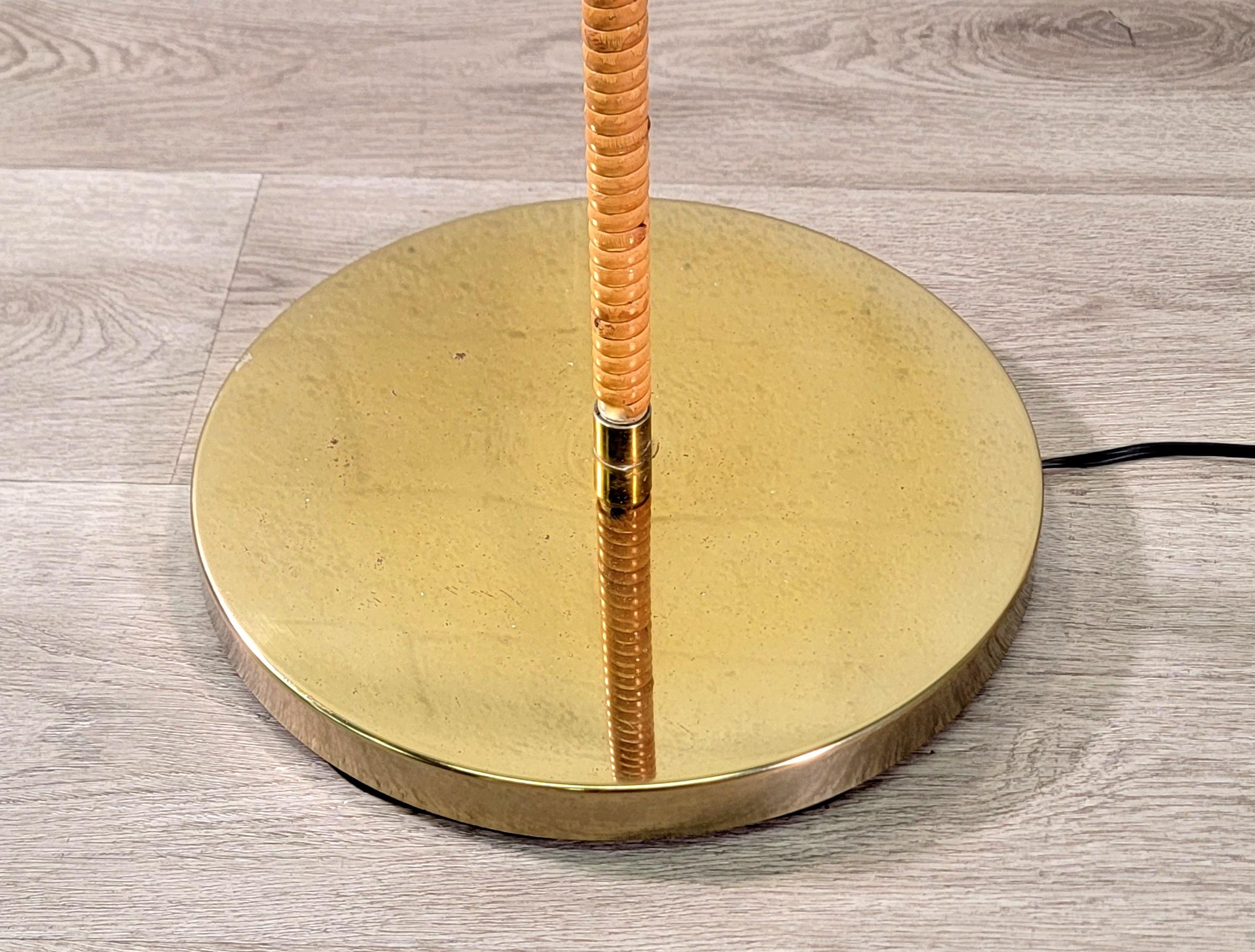 American Paavo Tynell Brass and Rattan Articulating Floor Lamp For Sale