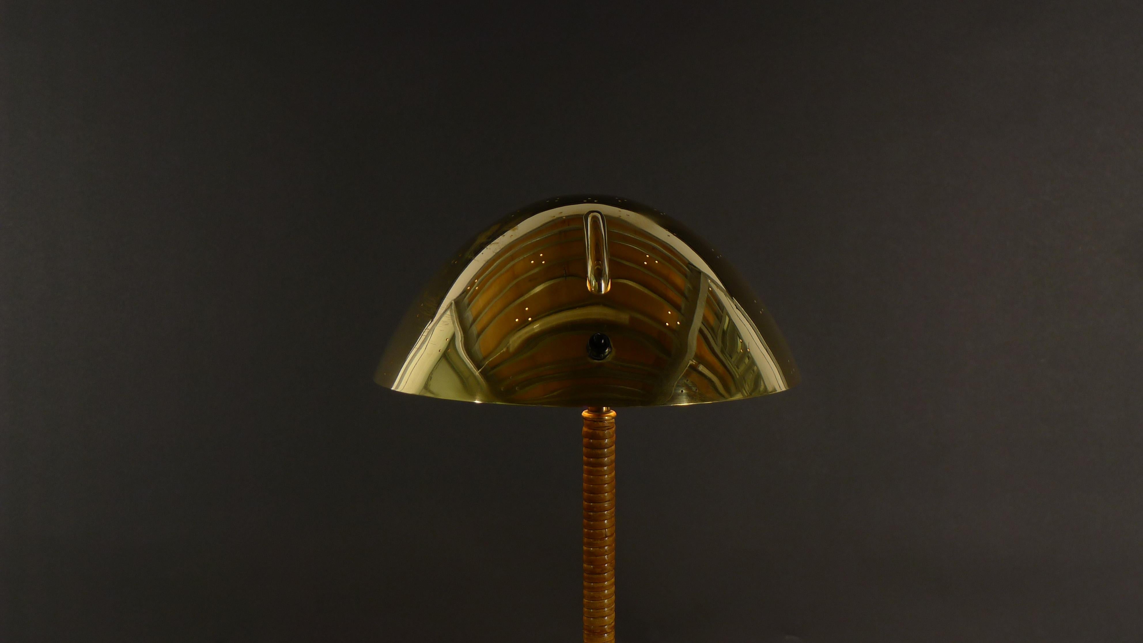 Paavo Tynell, Brass and Rattan Table Lamp, Model 9209, circa 1950 3
