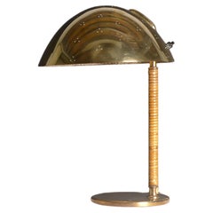 Paavo Tynell, Brass and Rattan Table Lamp, Model 9209, circa 1950