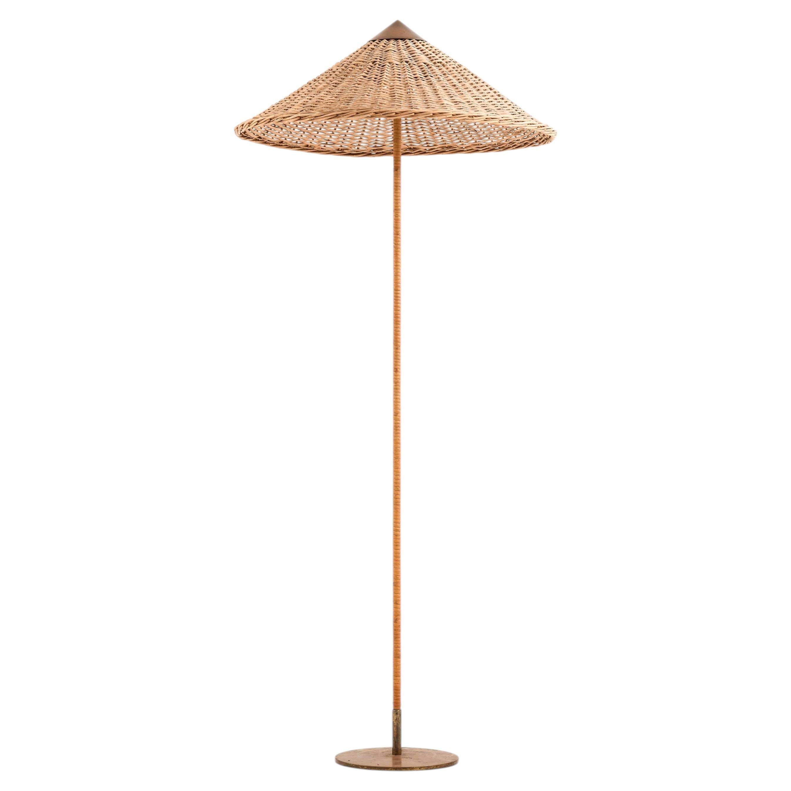 Paavo Tynell Brass, Cane Floor Lamp by Taito Oy, 1950s