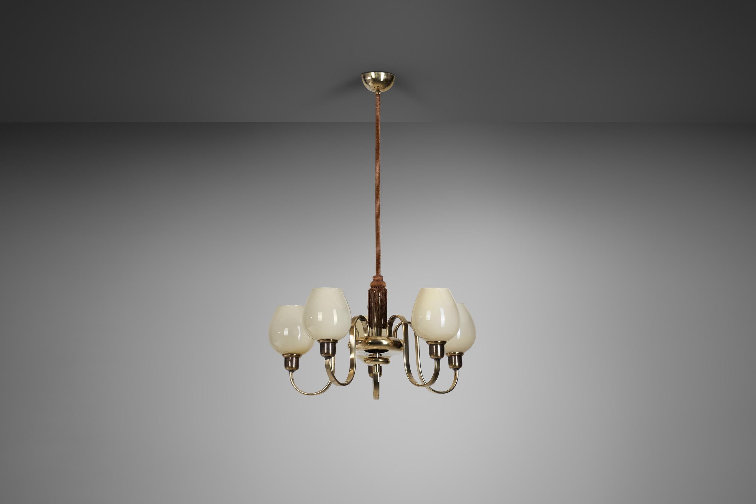 Mid-Century Modern Paavo Tynell Brass Chandelier for Oy Taito AB, Finland, 1930s For Sale