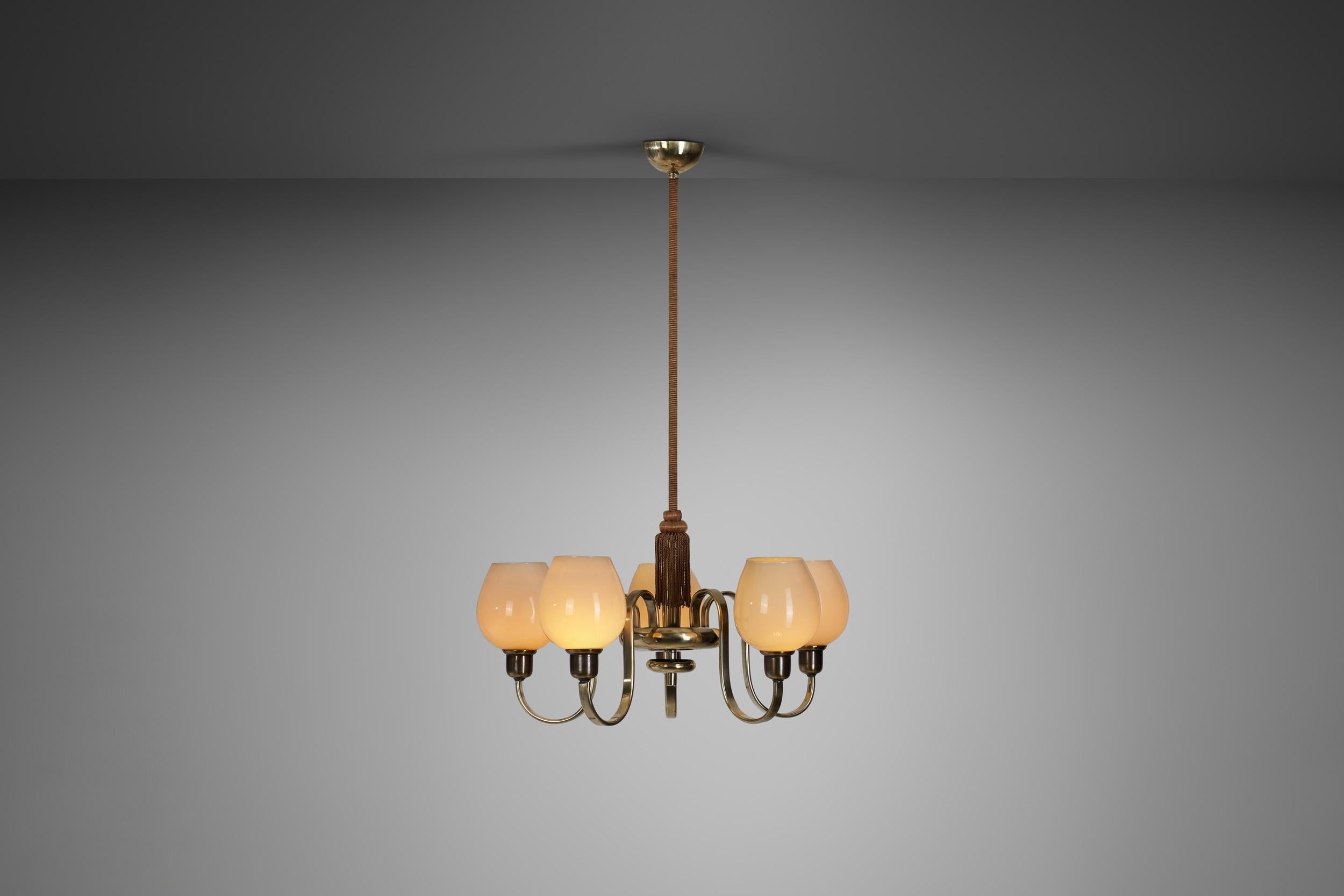 Finnish Paavo Tynell Brass Chandelier for Oy Taito AB, Finland, 1930s For Sale