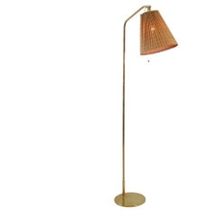 Paavo Tynell Brass Floor Lamp Model 9613, Wooden Slats Shade, Taito 1950s