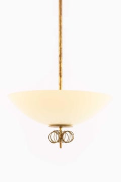Paavo Tynell Brass, Glass Ceiling Lamp by Taito Oy, 1950s