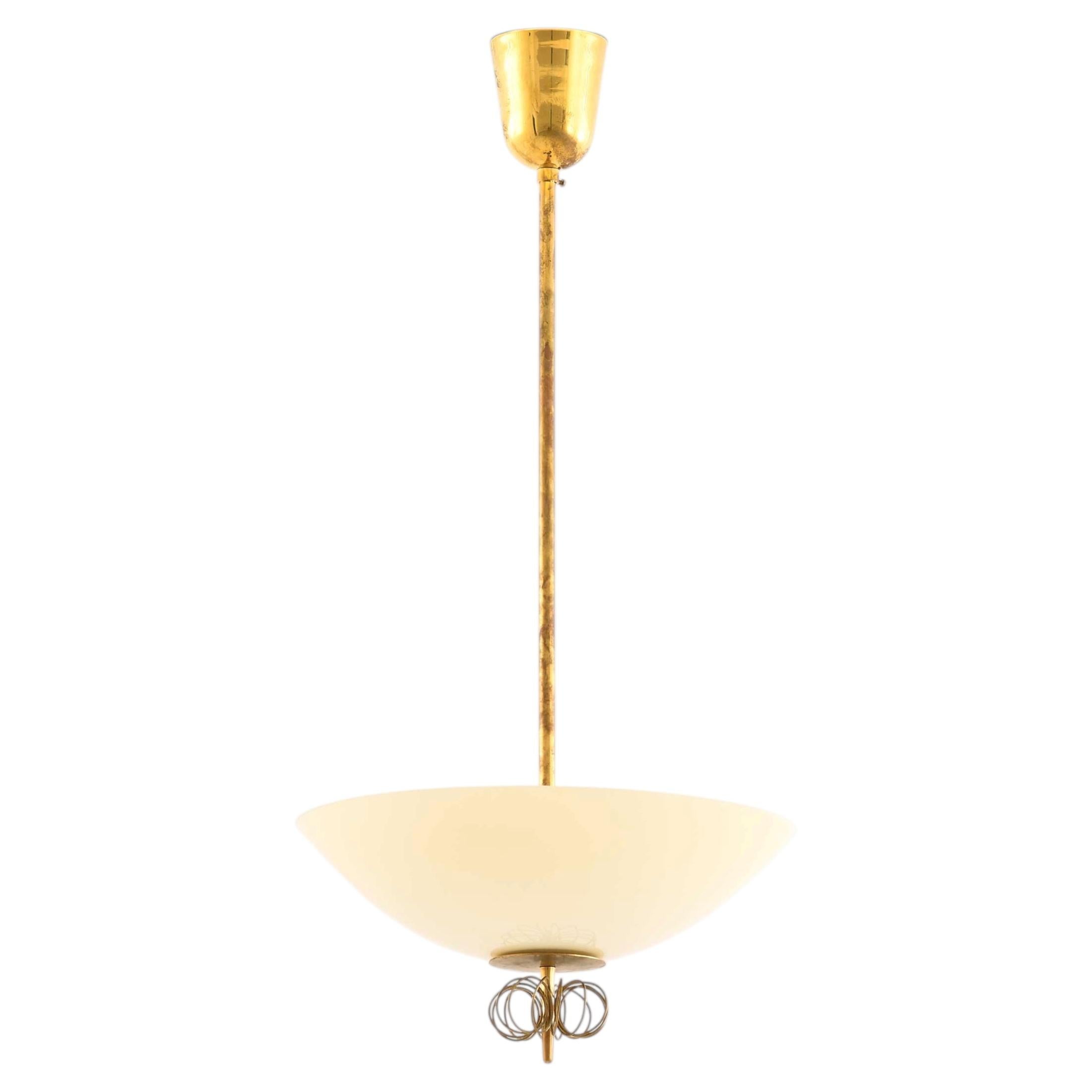 Paavo Tynell Brass, Glass Ceiling Lamp by Taito Oy, 1950s