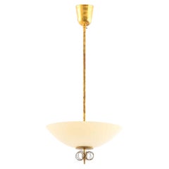 Paavo Tynell Brass, Glass Ceiling Lamp by Taito Oy, 1950s