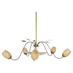 Paavo Tynell Brass Opaline Glass Chandelier