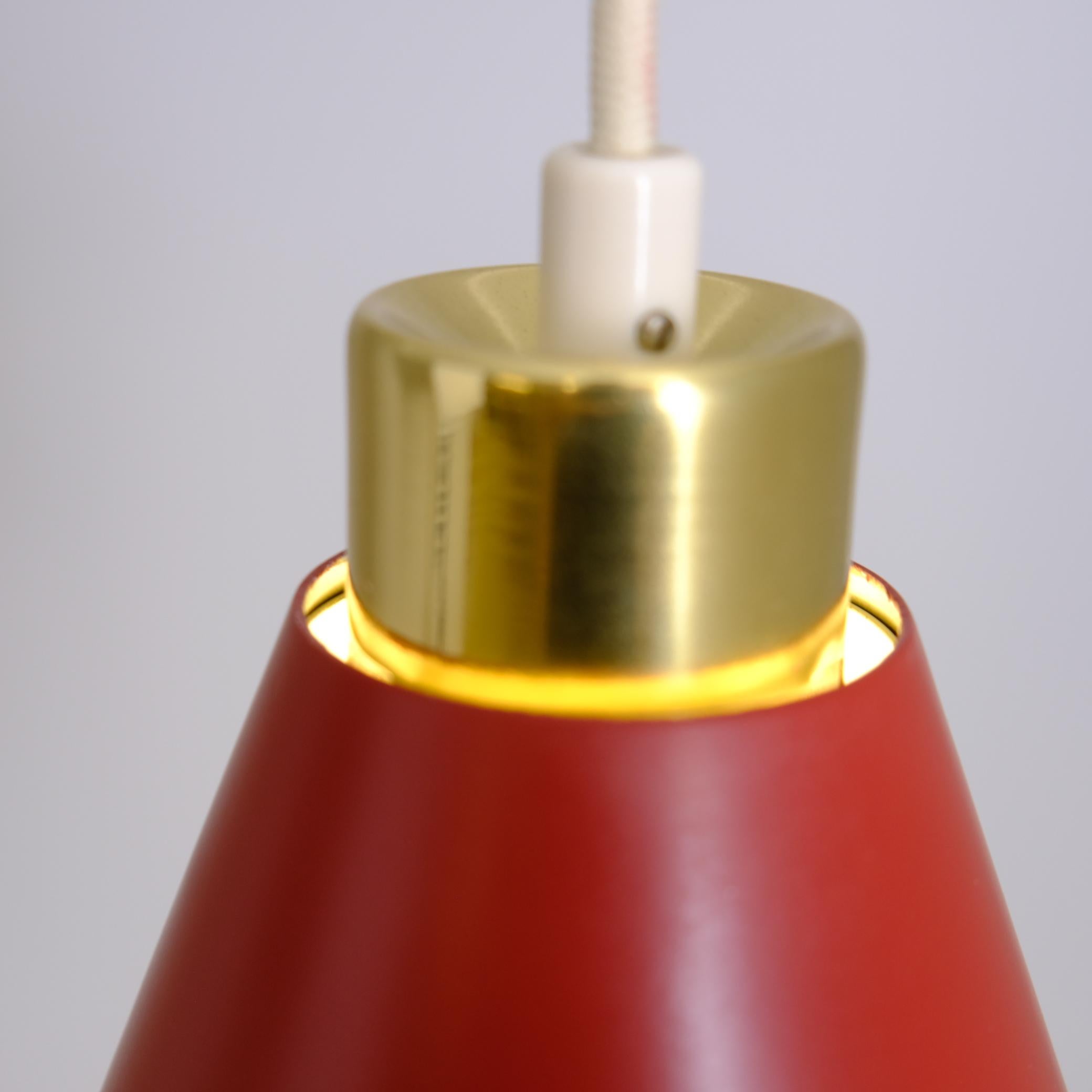 Paavo Tynell Brass & Perforated Red Metal Ceiling Lamp Model K2-58, Idman 1950s For Sale 1