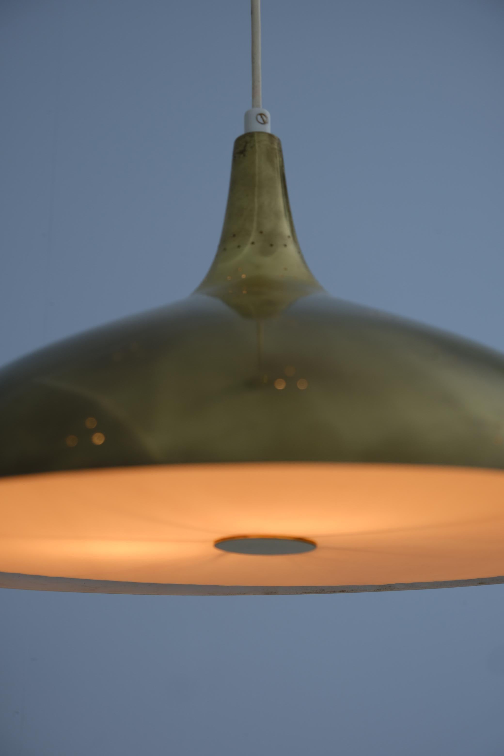 Finnish Paavo Tynell Brass Perfortated Ceiling Lamp Model 1965, Idman 1950s For Sale