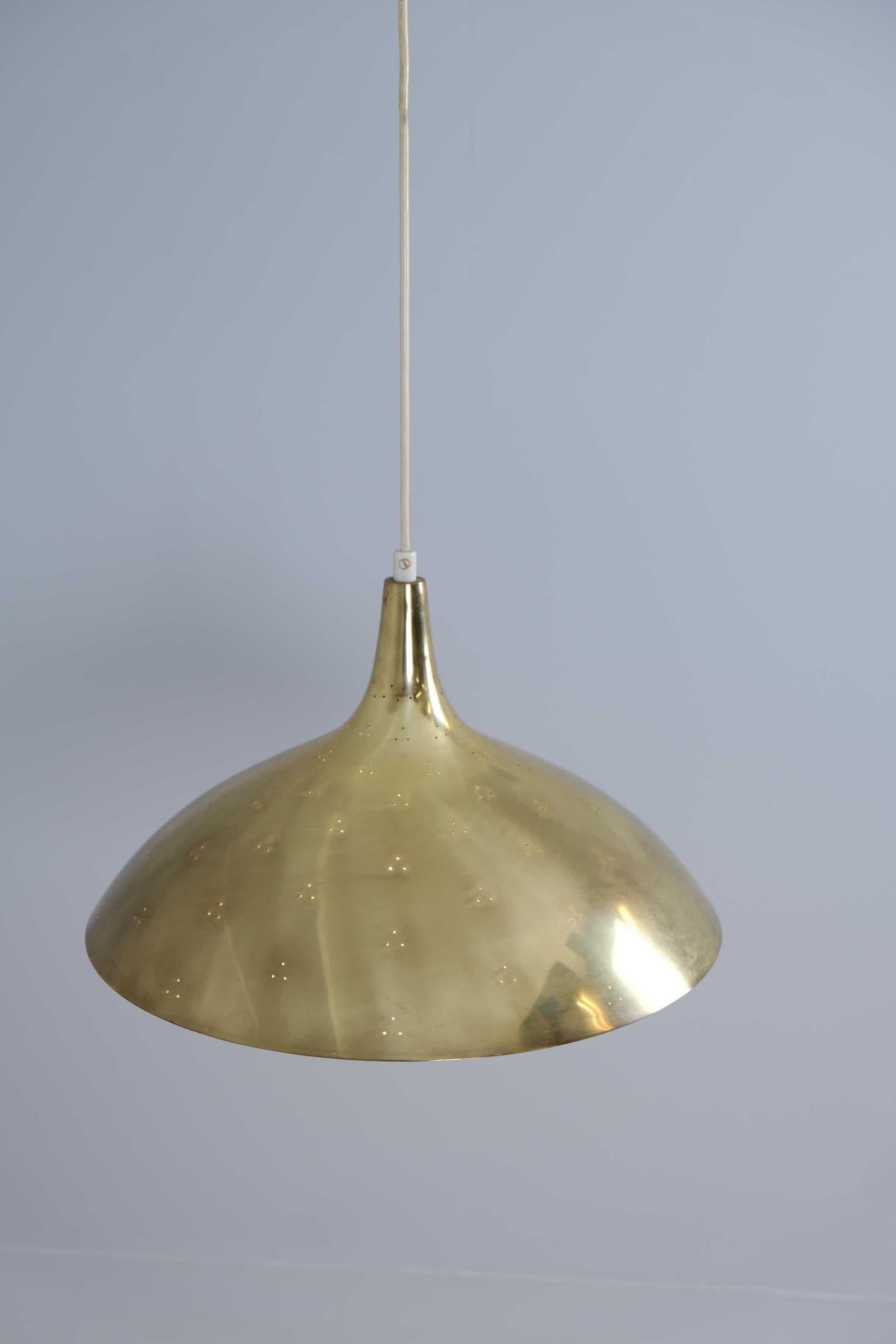 Paavo Tynell Brass Perfortated Ceiling Lamp Model 1965, Idman 1950s In Good Condition For Sale In Helsinki, FI