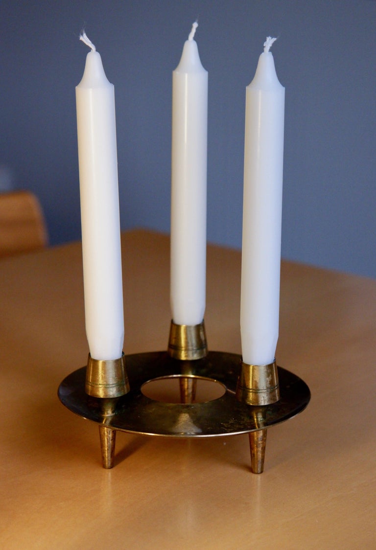 Paavo Tynell Candelabra for Taito circa 1950 in Solid Brass For Sale at