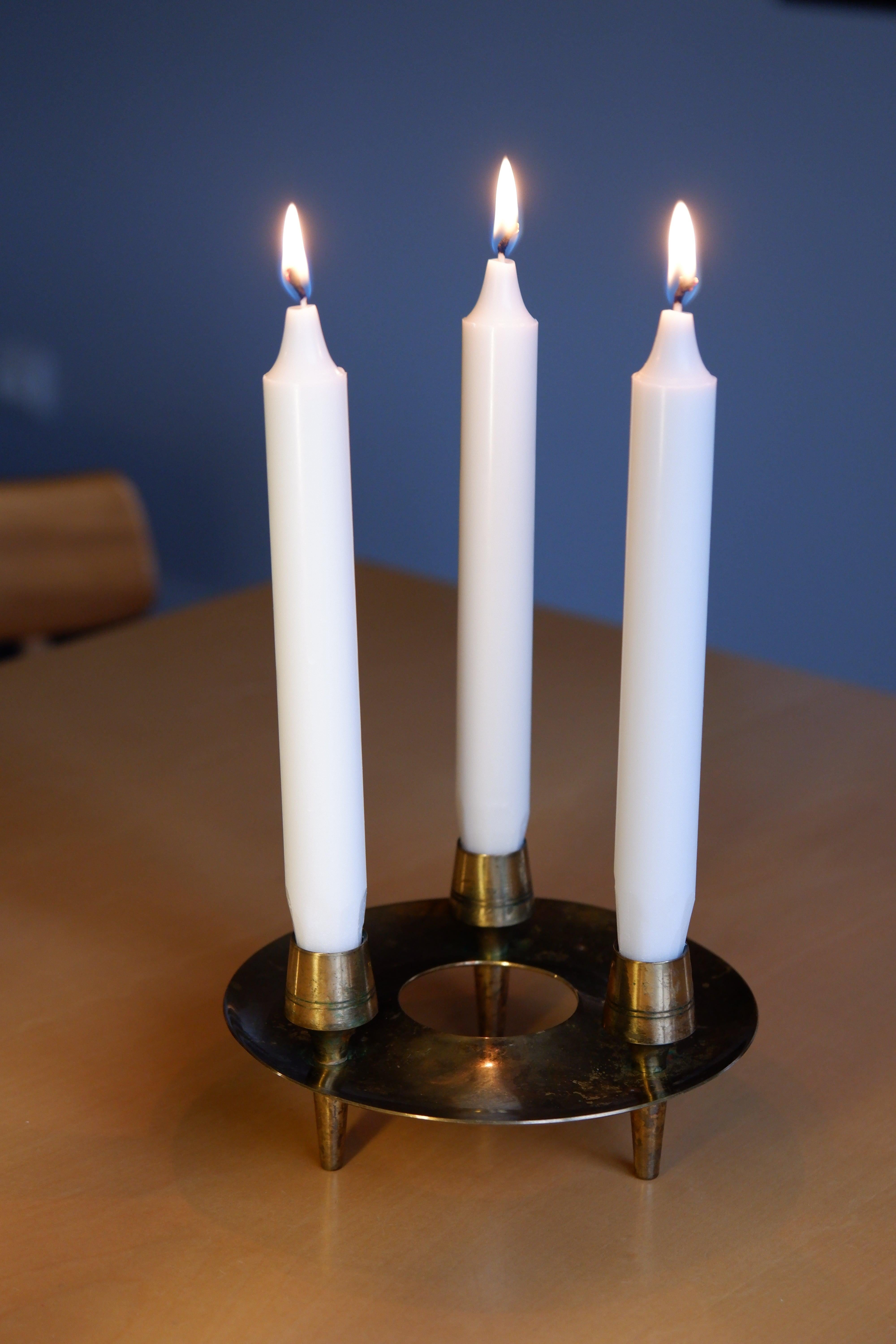 Paavo Tynell Candelabra for Taito circa 1950 in Solid Brass For Sale 5