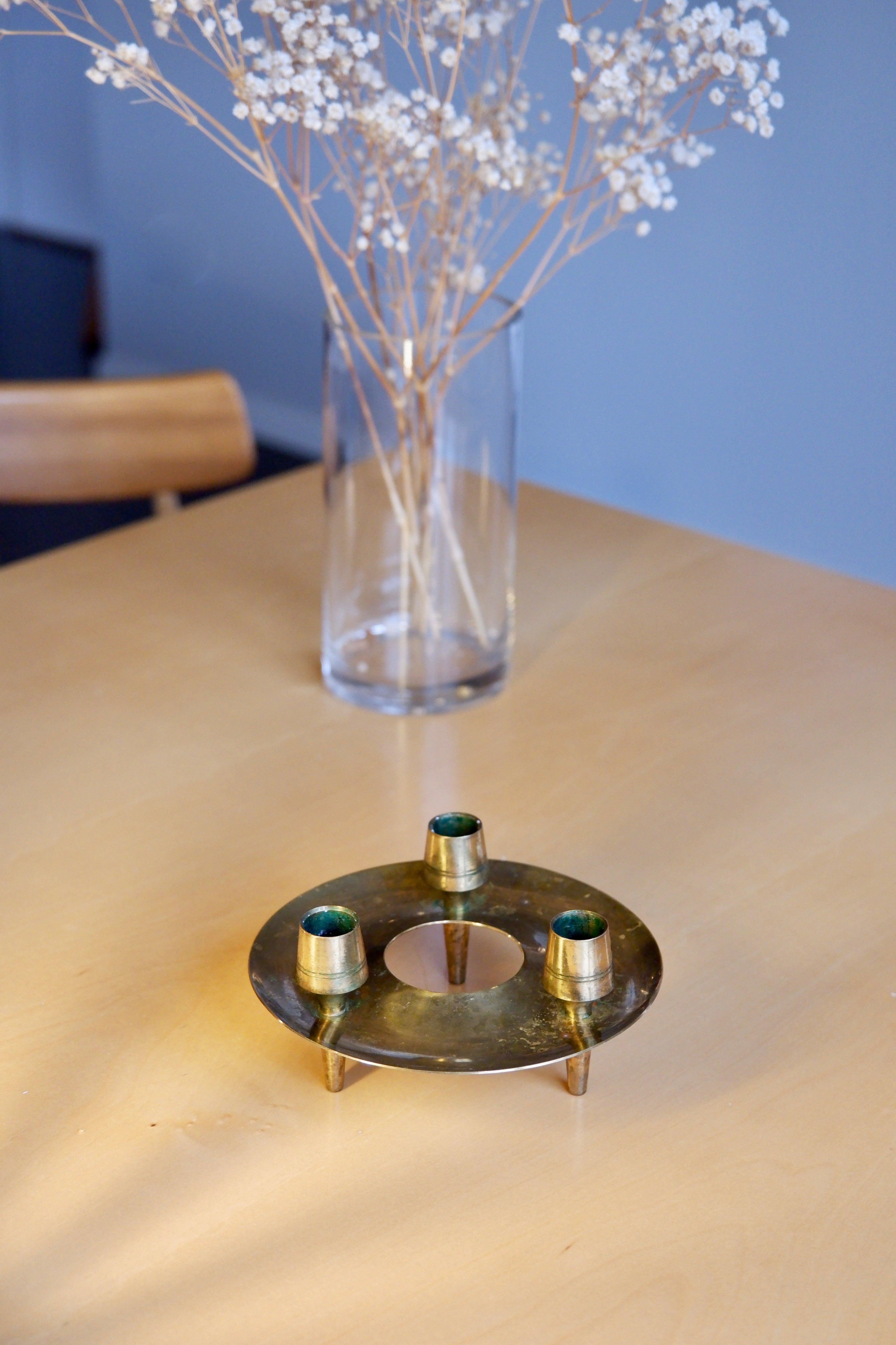 Scandinavian Modern Paavo Tynell Candelabra for Taito circa 1950 in Solid Brass For Sale