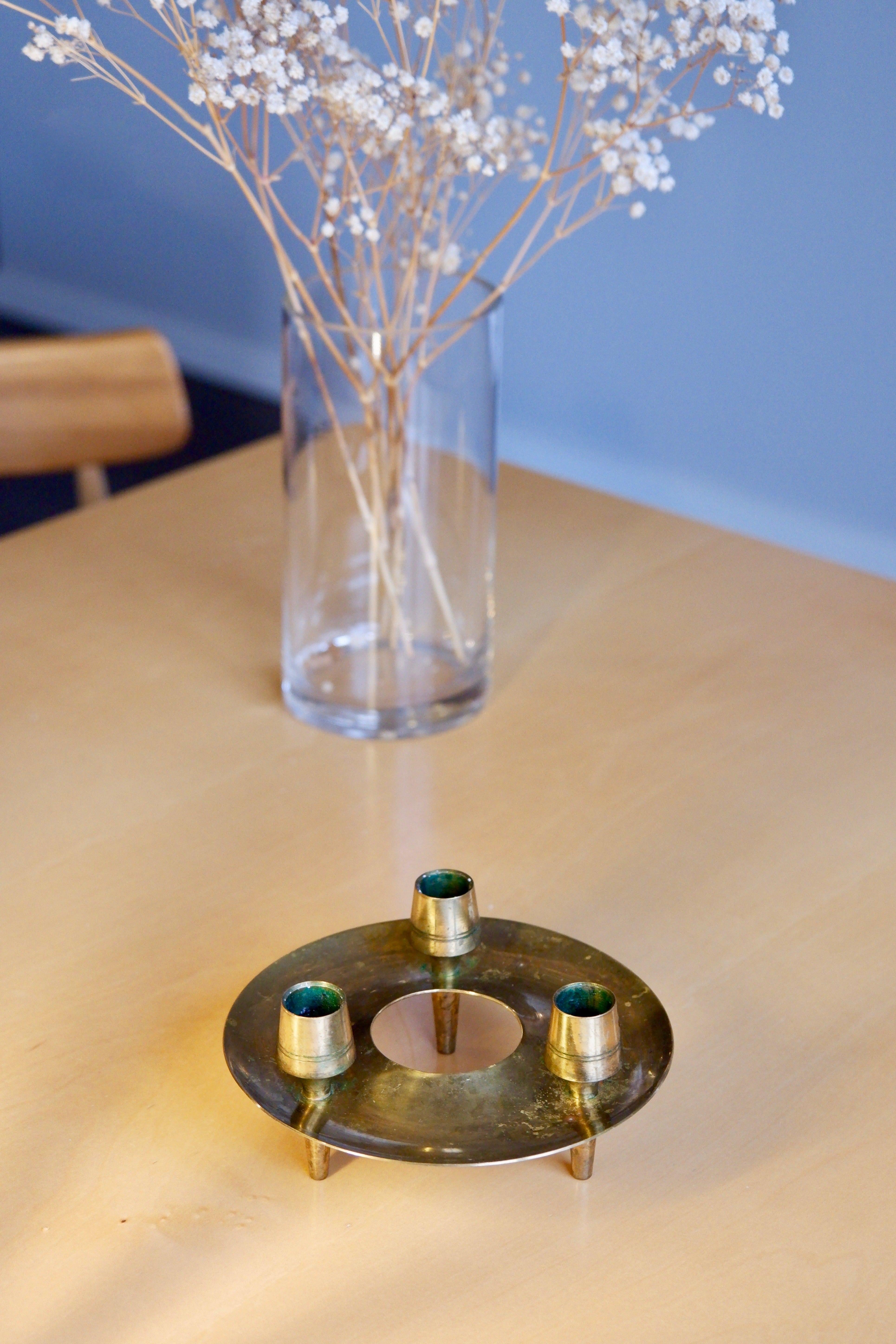 Finnish Paavo Tynell Candelabra for Taito circa 1950 in Solid Brass For Sale