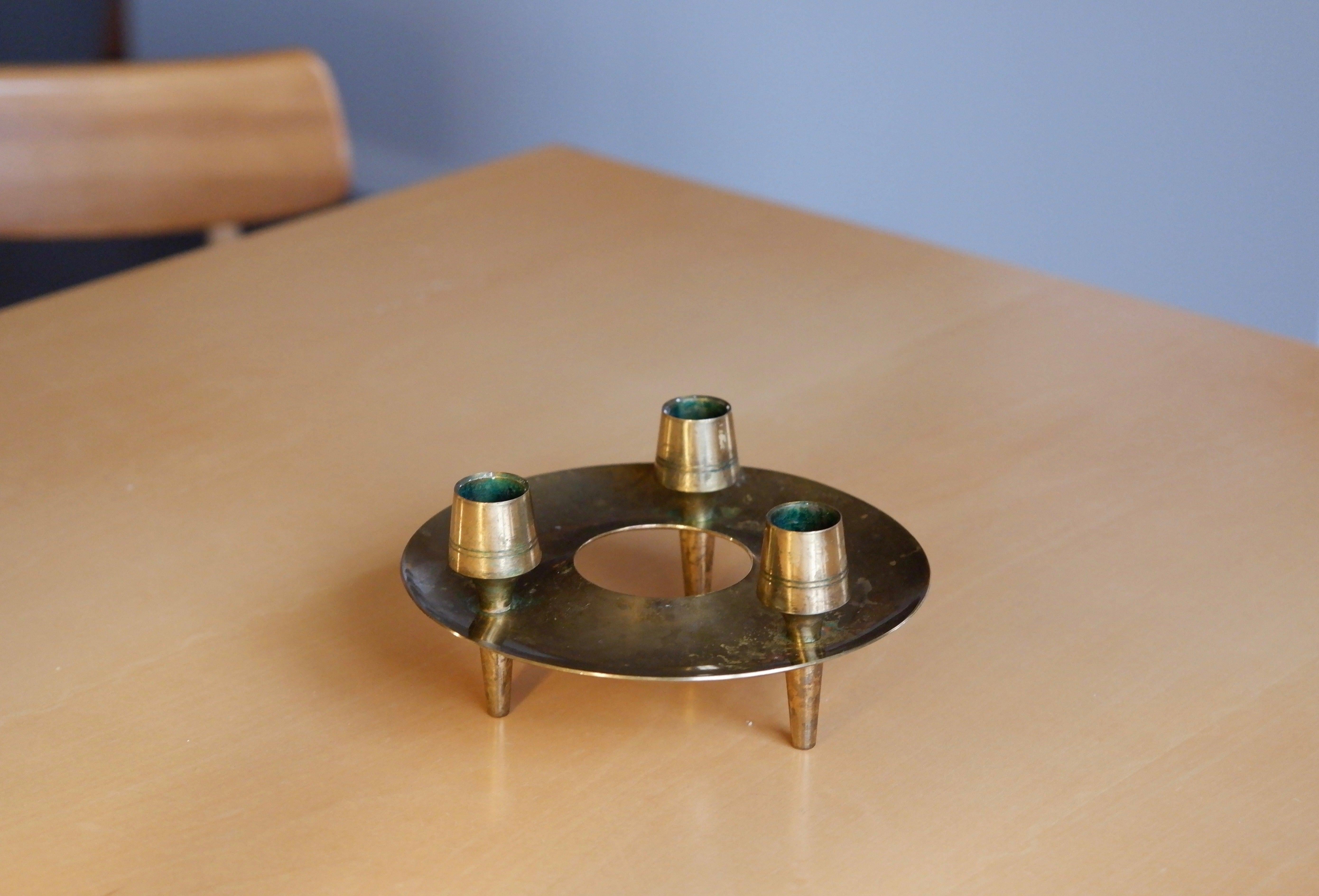 Paavo Tynell Candelabra for Taito circa 1950 in Solid Brass For Sale 1