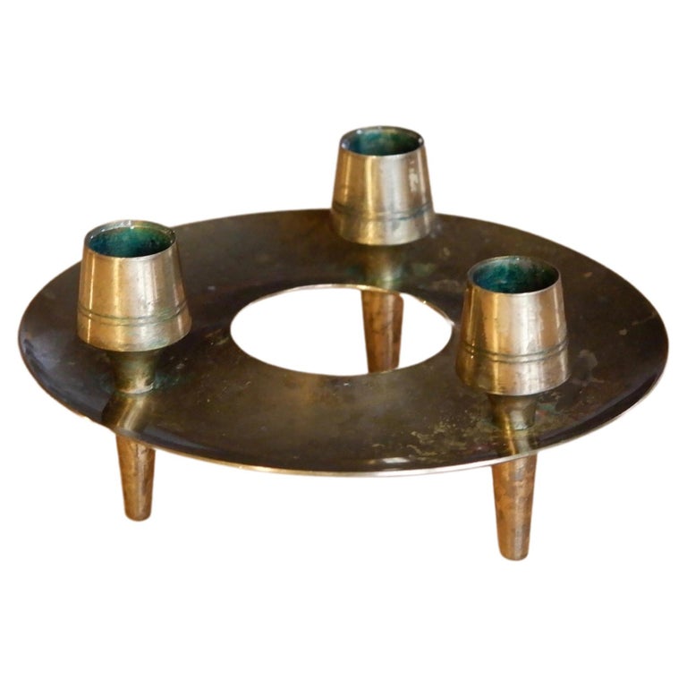 Paavo Tynell Candelabra for Taito circa 1950 in Solid Brass For Sale at