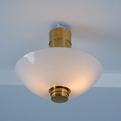 Paavo Tynell Cannon Shell Ceiling Lamp Model 9053 in Brass & Glass, Idman 1950s