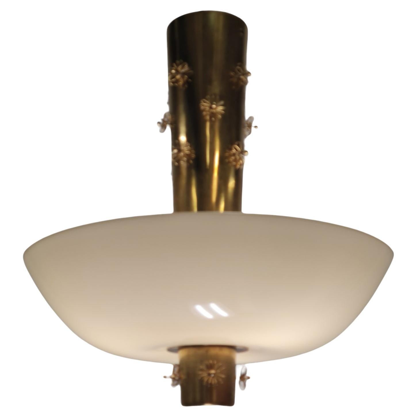 Paavo Tynell Ceiling Lamp "Cannon Shell" Model 9040, Brass Flowers, Idman 1950s