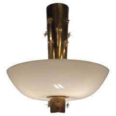 Paavo Tynell Ceiling Lamp "Cannon Shell" Model 9040, Brass Flowers, Idman 1950s