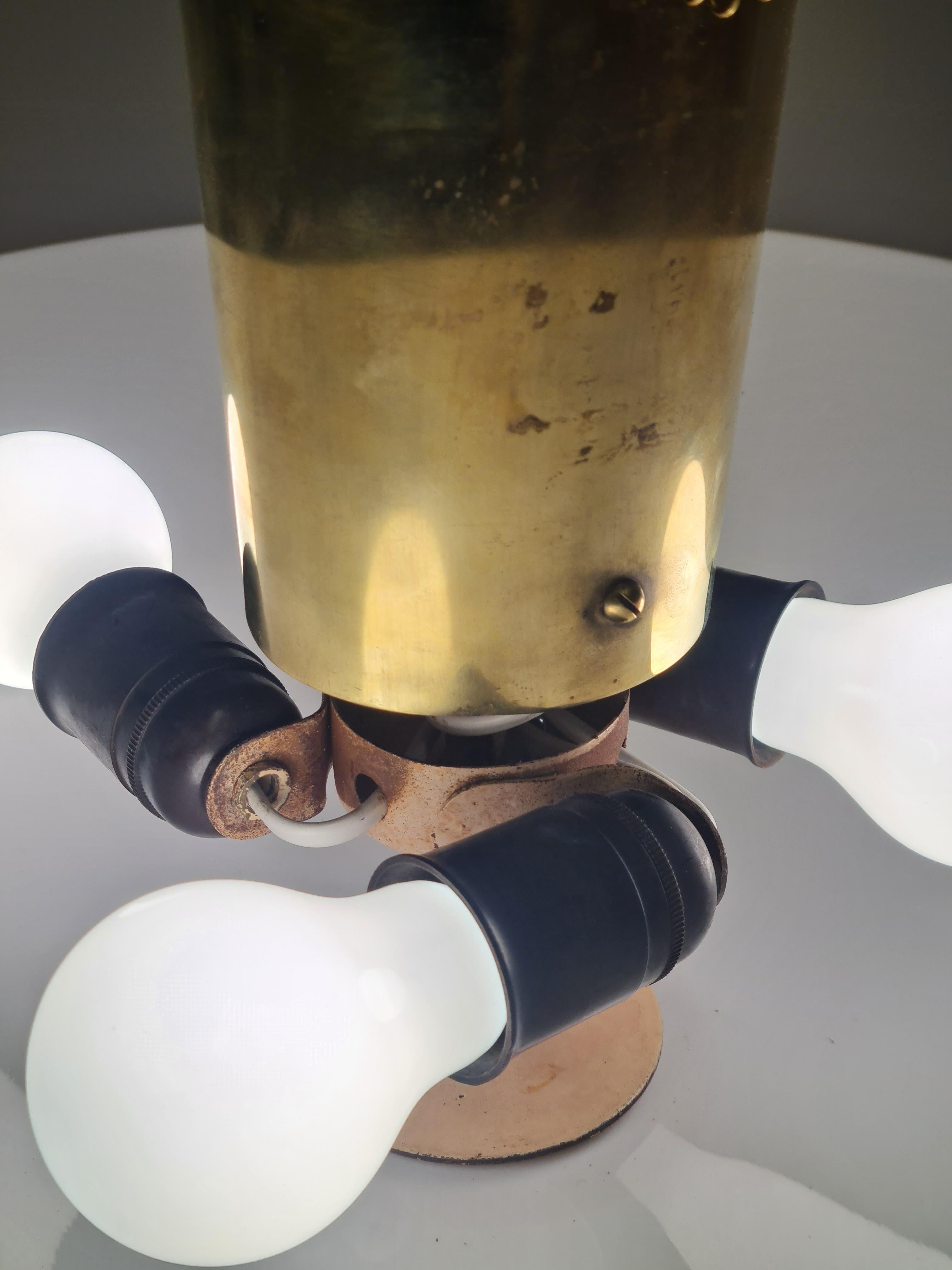 Paavo Tynell Ceiling Lamp Cannon Shell Model 9040, Brass & Opaline, 1950s Idman For Sale 6