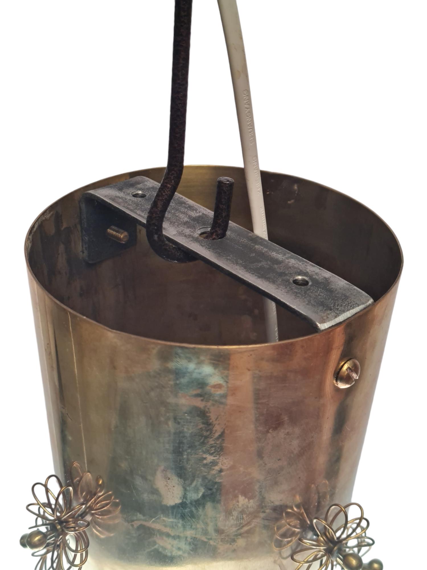 Mid-20th Century Paavo Tynell Ceiling Lamp Cannon Shell Model 9040, Brass & Opaline, 1950s Idman For Sale