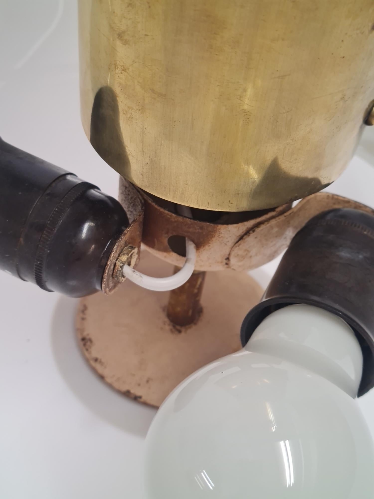 Paavo Tynell Ceiling Lamp Cannon Shell Model 9040, Brass & Opaline, 1950s Idman For Sale 3