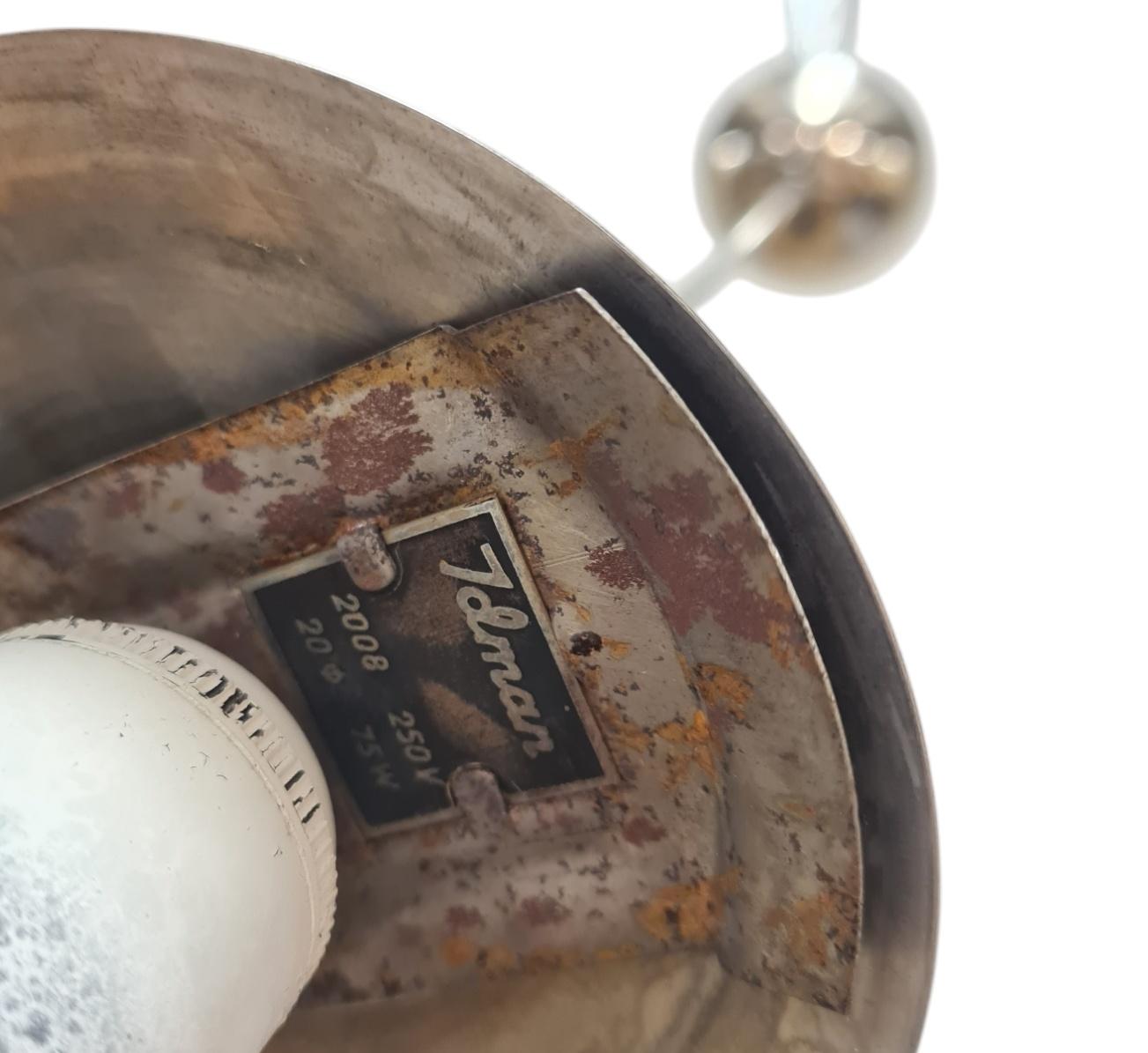 Mid-Century Modern Paavo Tynell Ceiling Lamp, Chromed Metal, Painted Shade, & Opaline Glass, 1950s For Sale