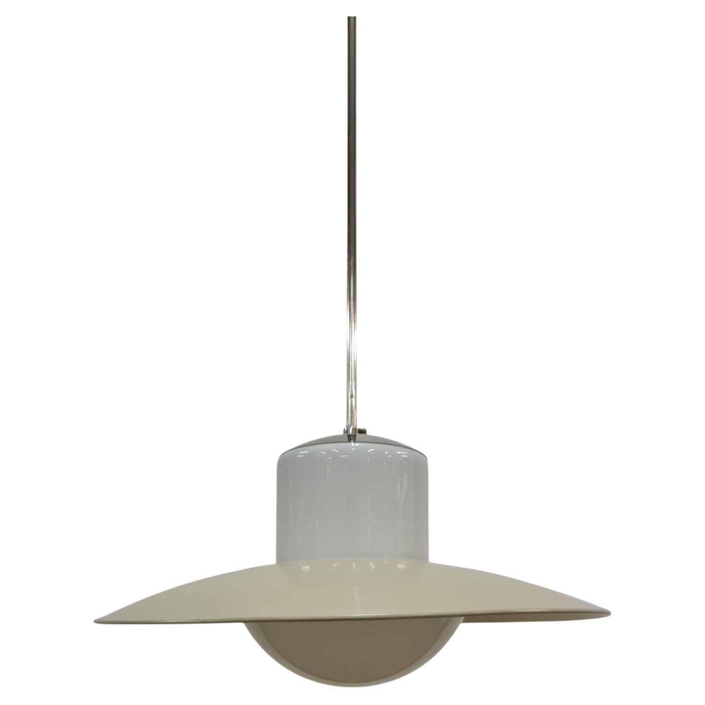 Paavo Tynell Ceiling Lamp, Chromed Metal, Painted Shade, & Opaline Glass, 1950s