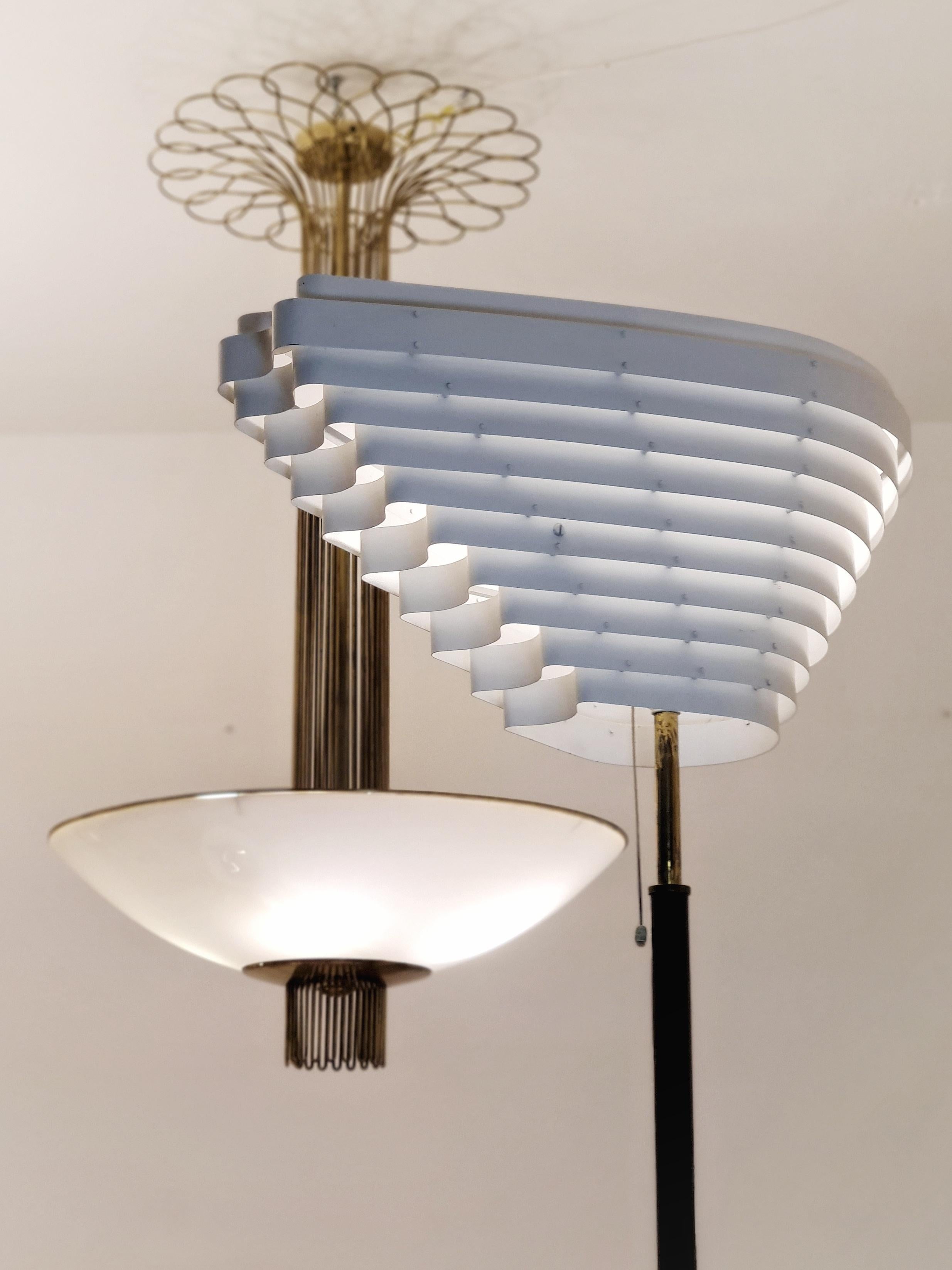 Finnish Paavo Tynell Ceiling Lamp In Brass And Glass