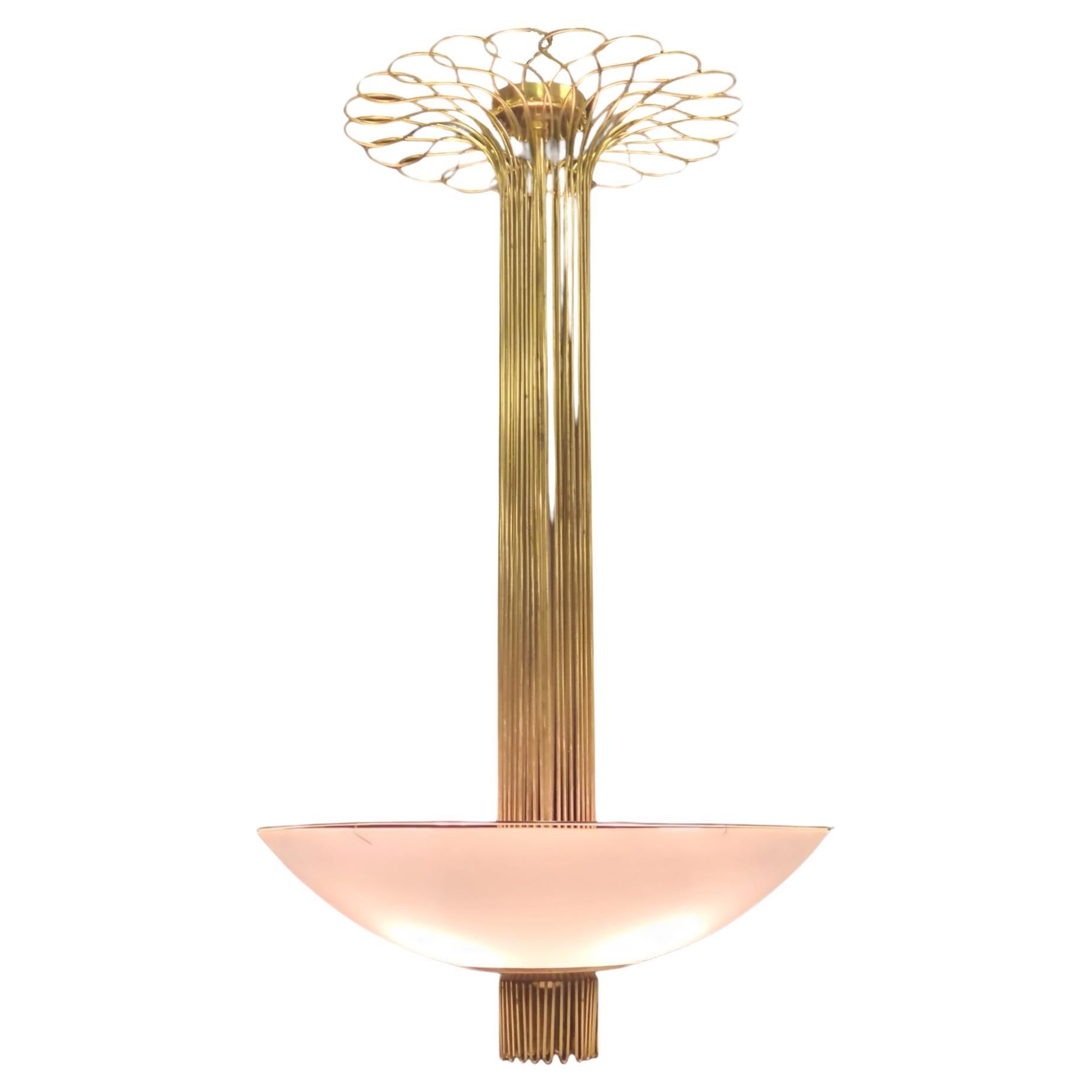 Finnish Paavo Tynell Ceiling Lamp In Brass And Glass For Sale