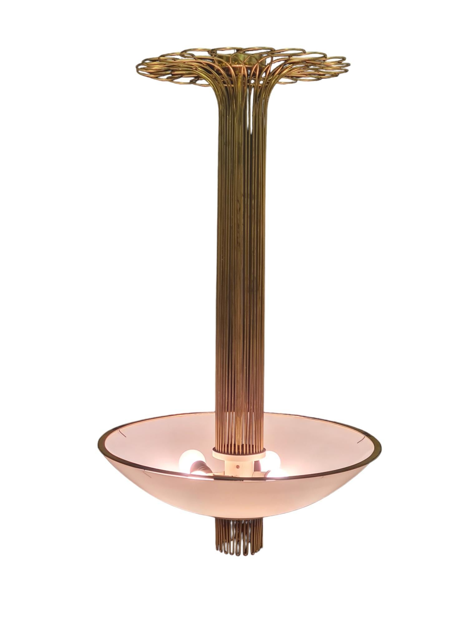 Finnish Paavo Tynell Ceiling Lamp In Brass And Glass For Sale